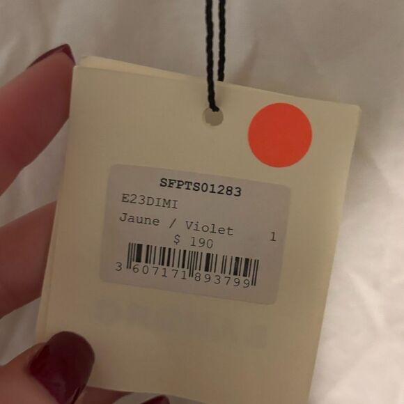 Sandro x Louis Barthelemy White/Yellow Printed Cotton Knit and Satin Dimi TOP - Picture 8 of 8